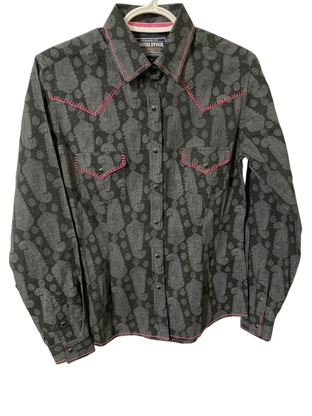 Nwots Tough Stock Black/Grey/Pink Paisley Pearl Snap Western Shirt Size XS